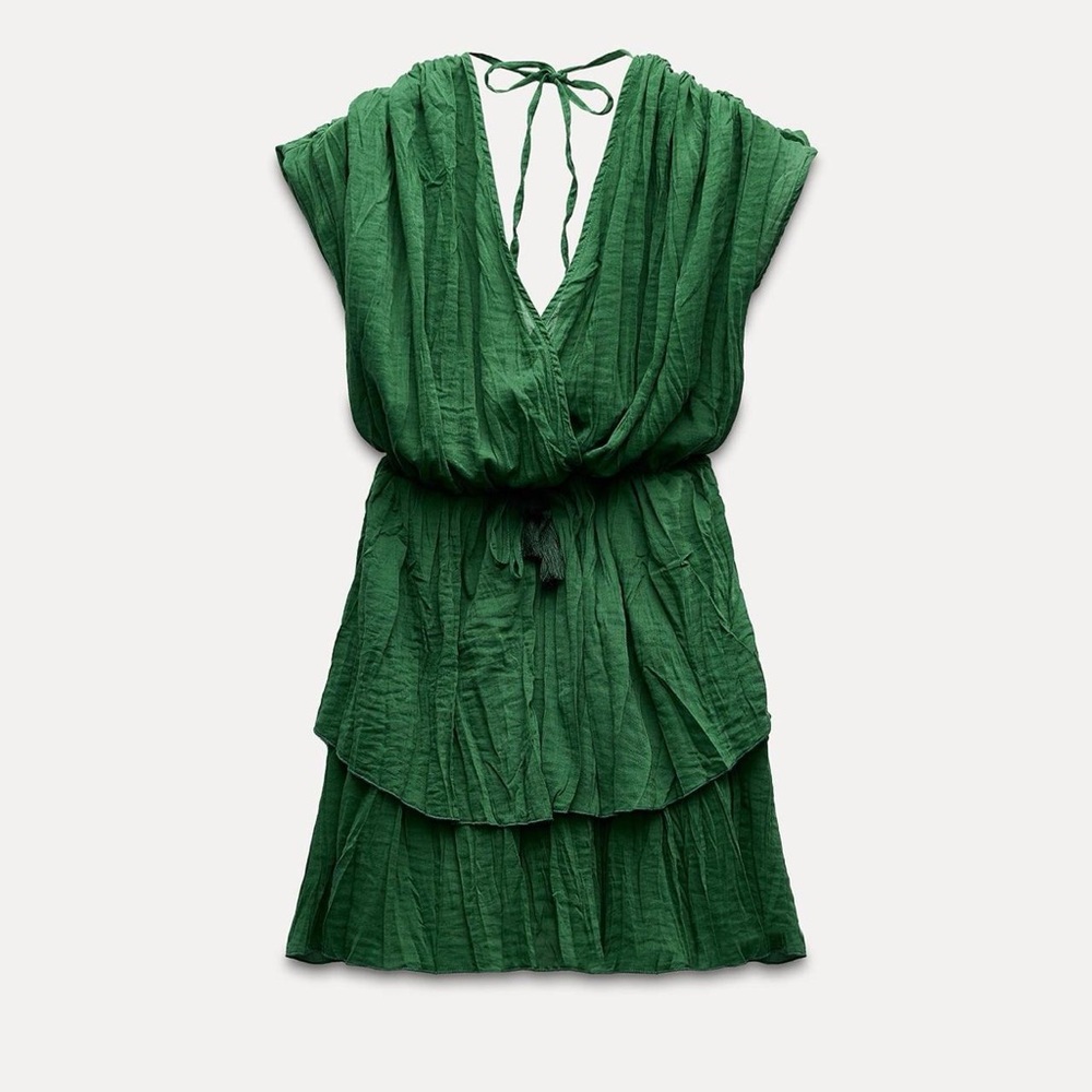 Zara Emerald Green Tiered Swim Coverup Dress